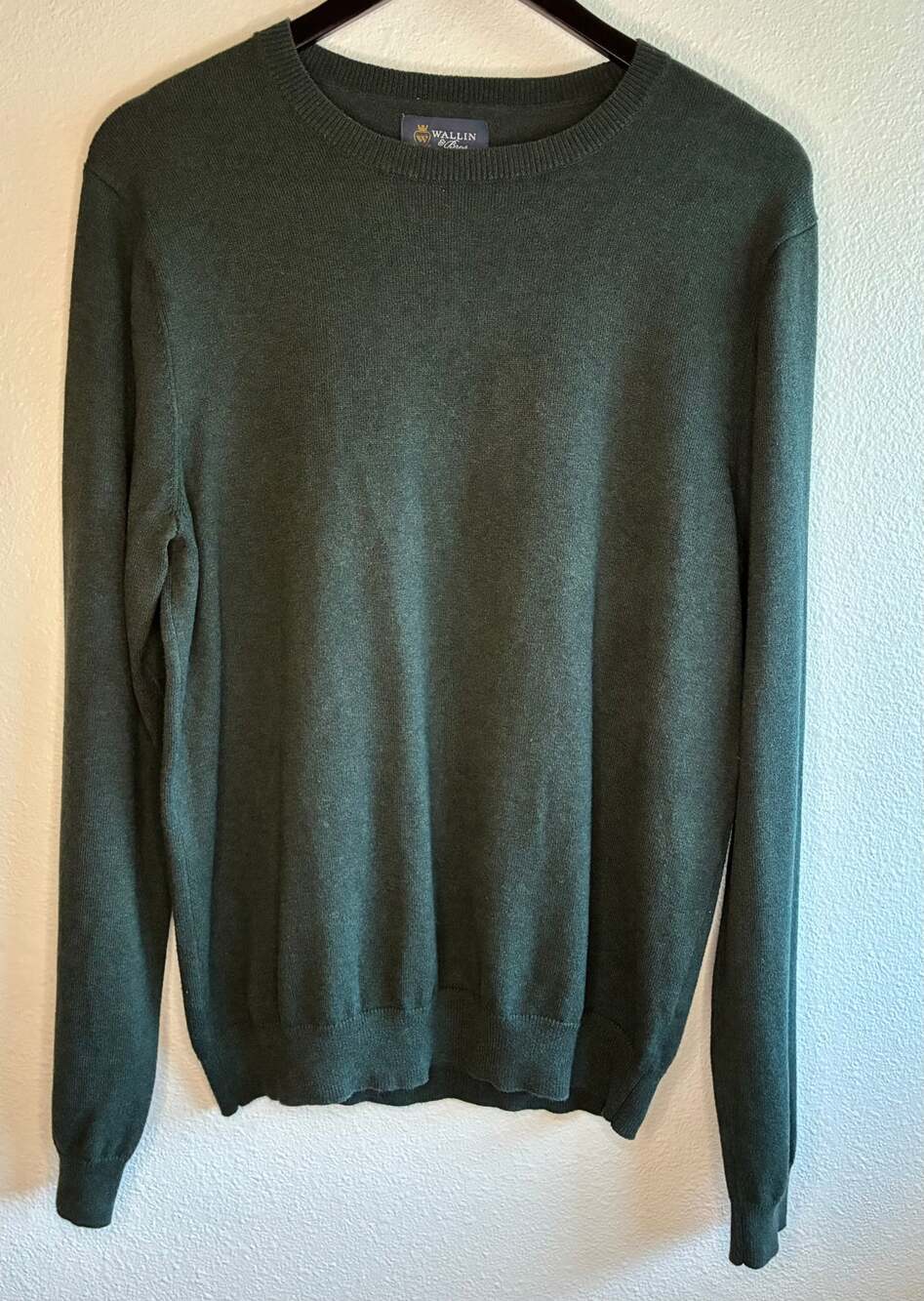 Wallin & Bros Olive Green Knit Cotton Cashmere Sweater Crew Neck | Men's M